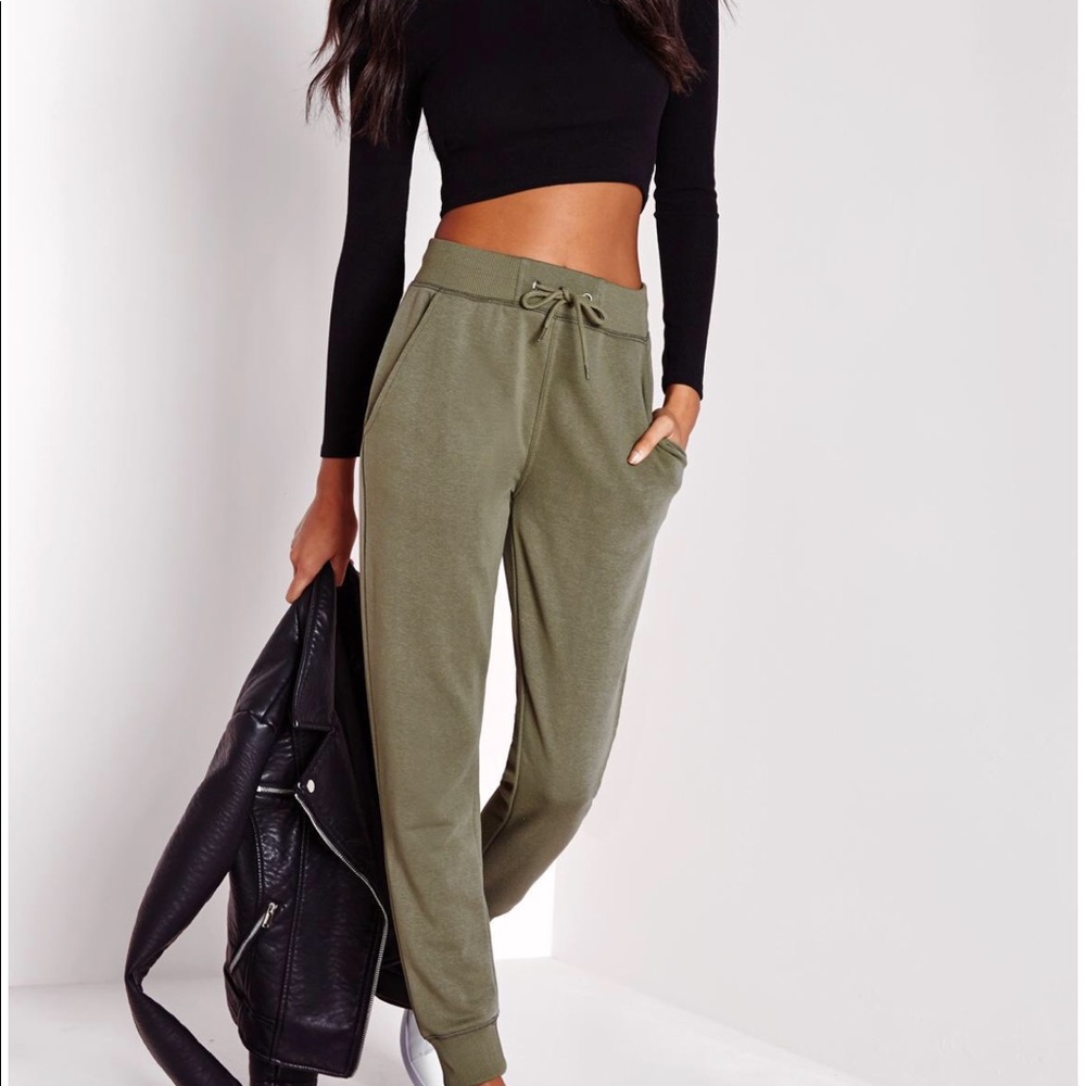 Misguided Joggers Khaki Olive color